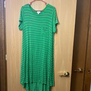 LuLaRoe Green Striped High Low Dress